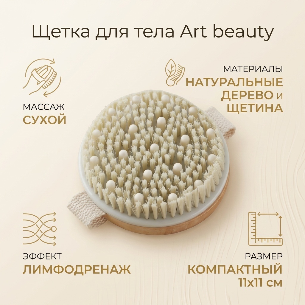 Art beauty щетка для тела, для сухого массажа бежевый 1 шт