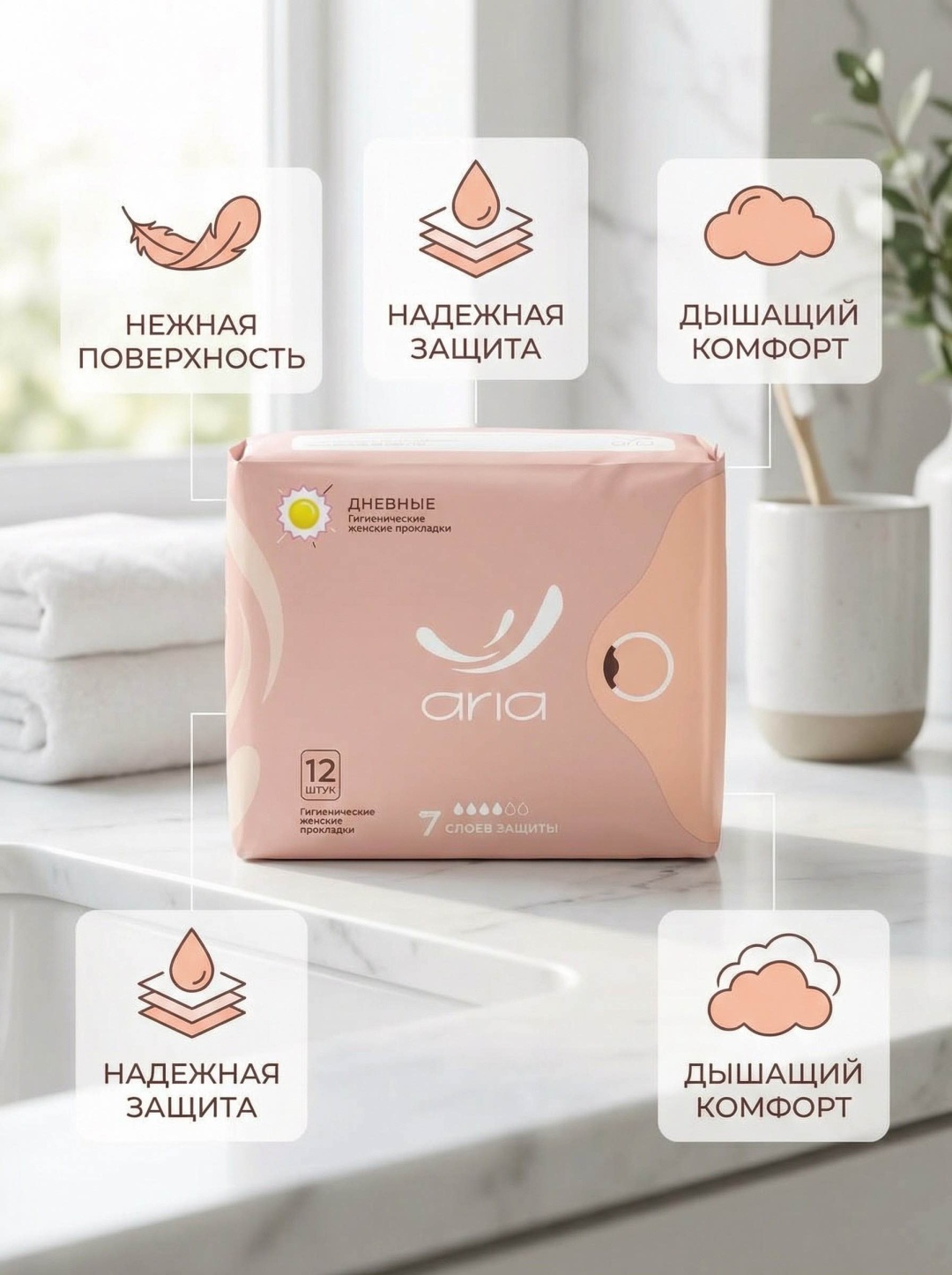 ARIA прокладки ARIA Дневные 7 слоев защиты 12 шт