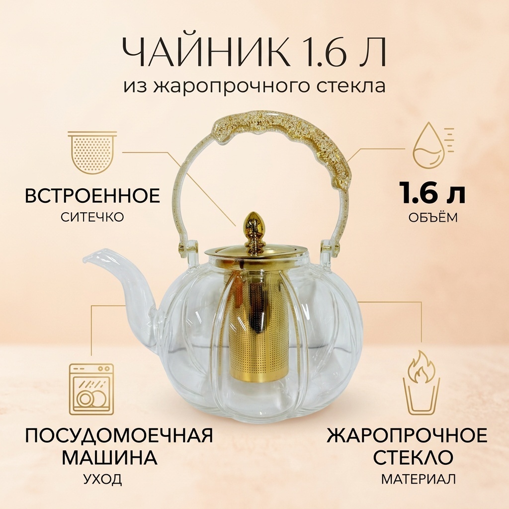 Чайник 30358445_NG-1600 1.6 л, жаропрочное стекло