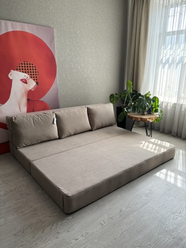 Бескаркасный диван KIRALMA Dream, 200х90 см, обивка велюр, бежевый
