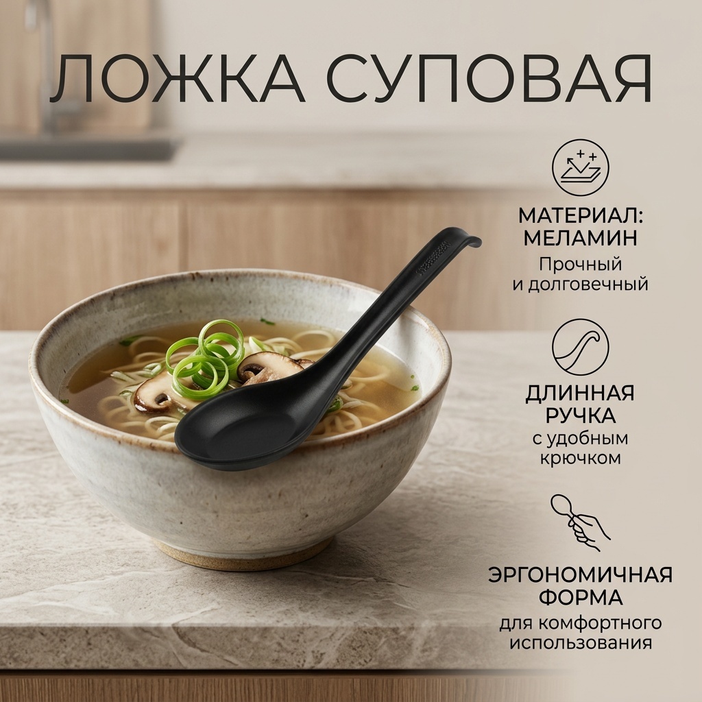 Ложка 1 шт, черный Меламиновые ложки для супа