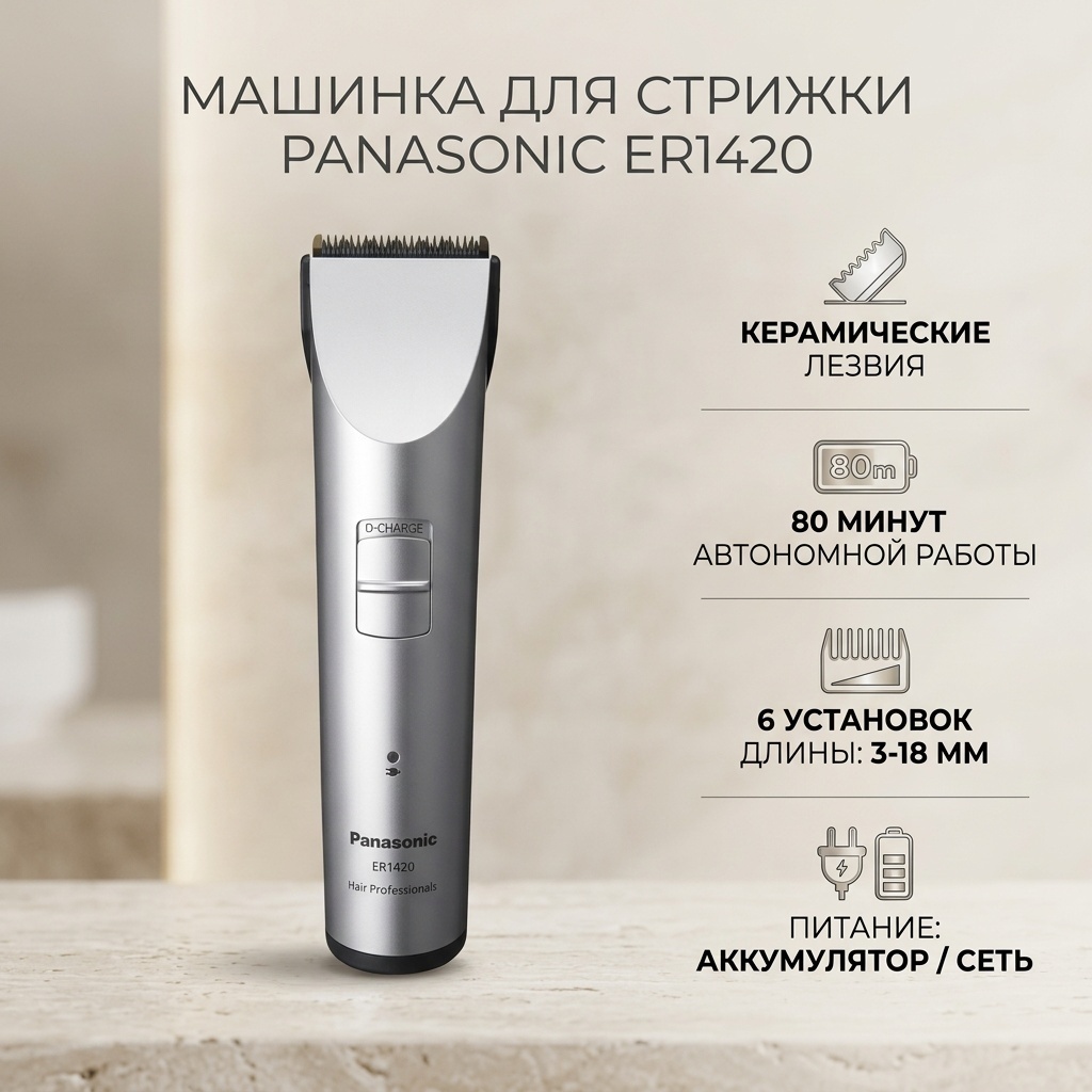 Panasonic машинка для стрижки ER1420 серебряный