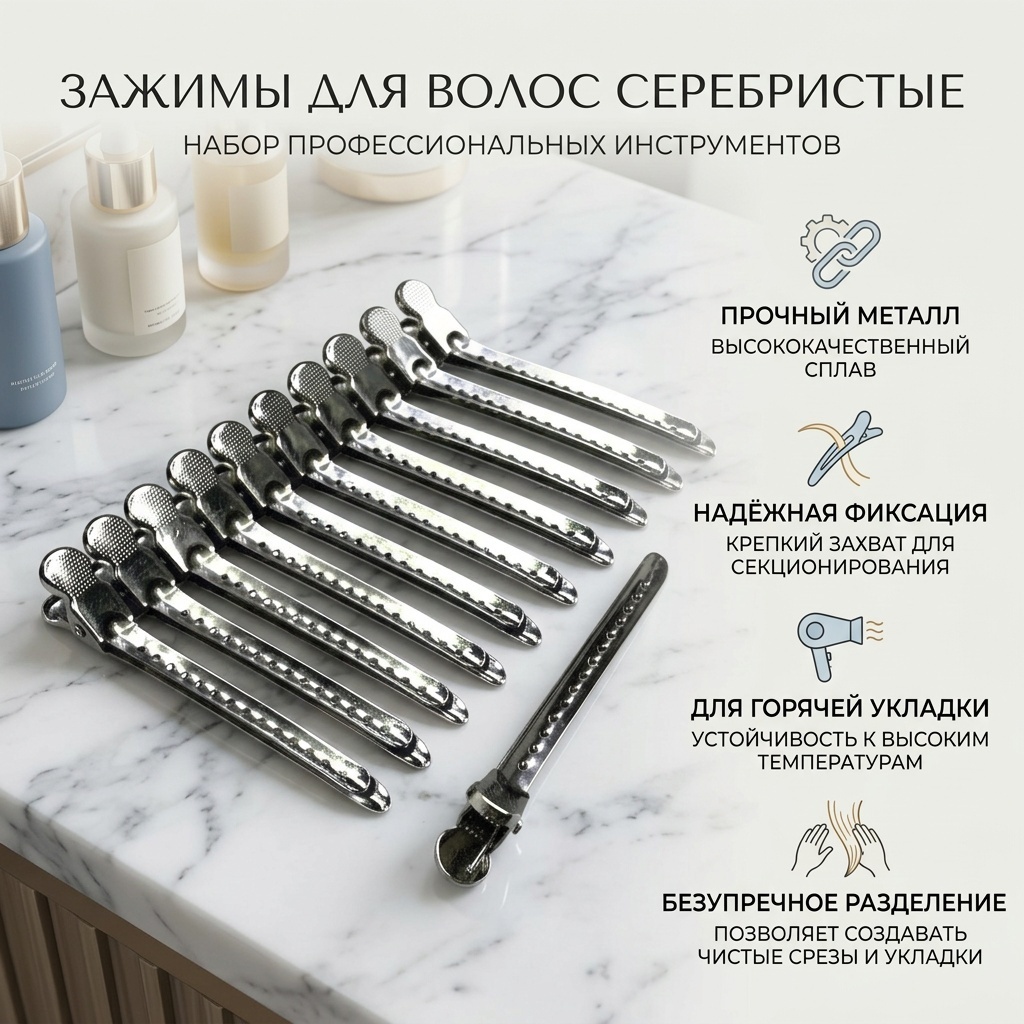 Зажимы для волос серебристый