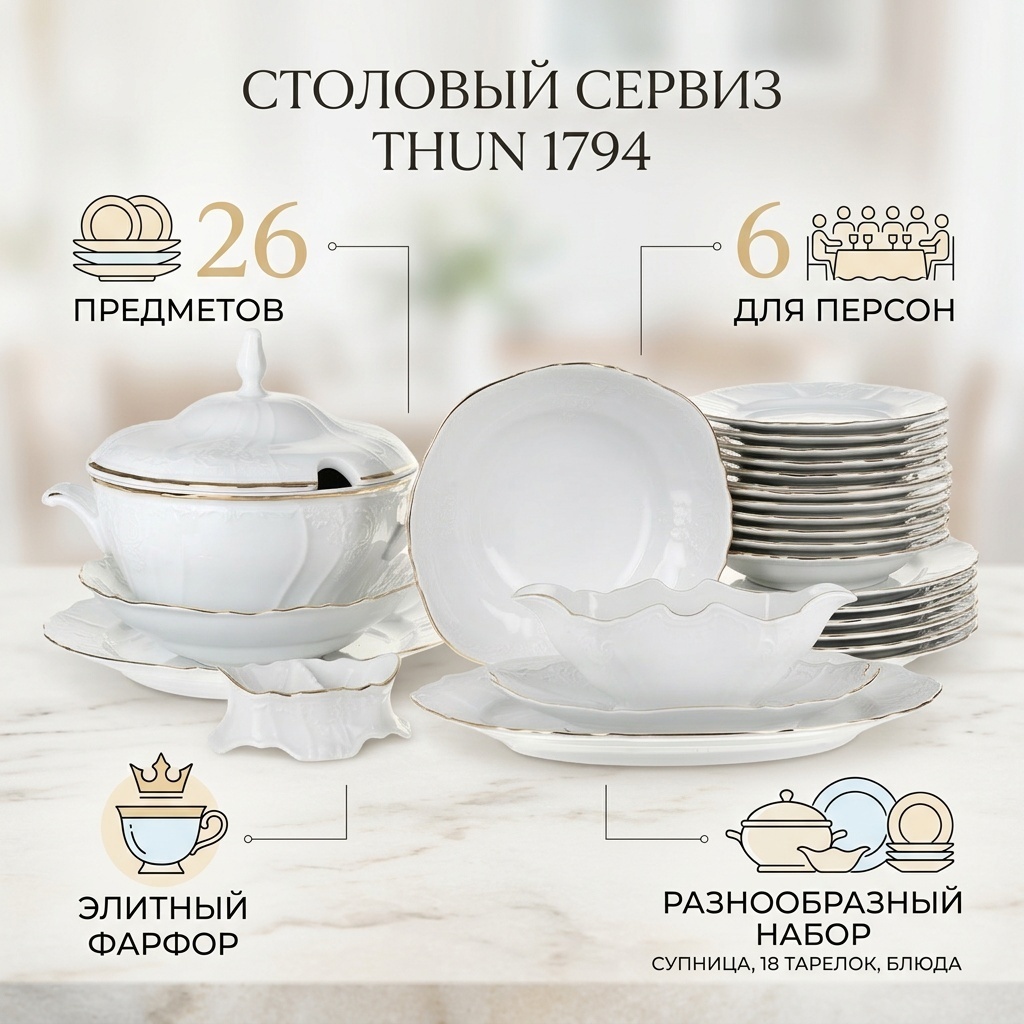 Сервиз на 6 персон Thun 1794 , предметов: 26, столовый, фарфор