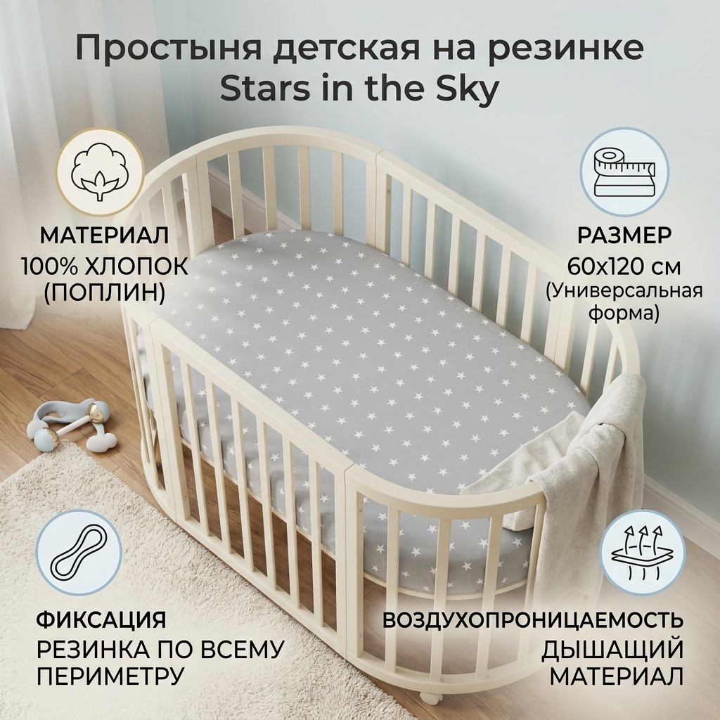 Простыня Stars in the Sky 60x120, хлопок, поплин