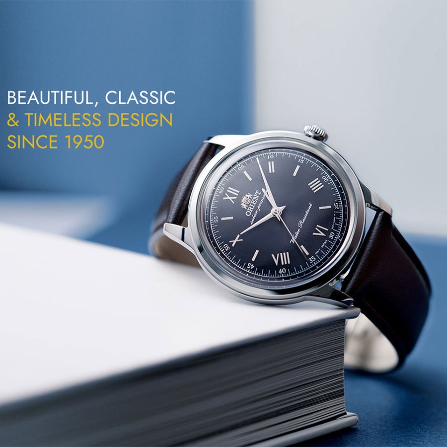 Кварцевые ORIENT UM Наручные часы Orient Bambino Solar с синим циферблатом нержавеющая сталь
