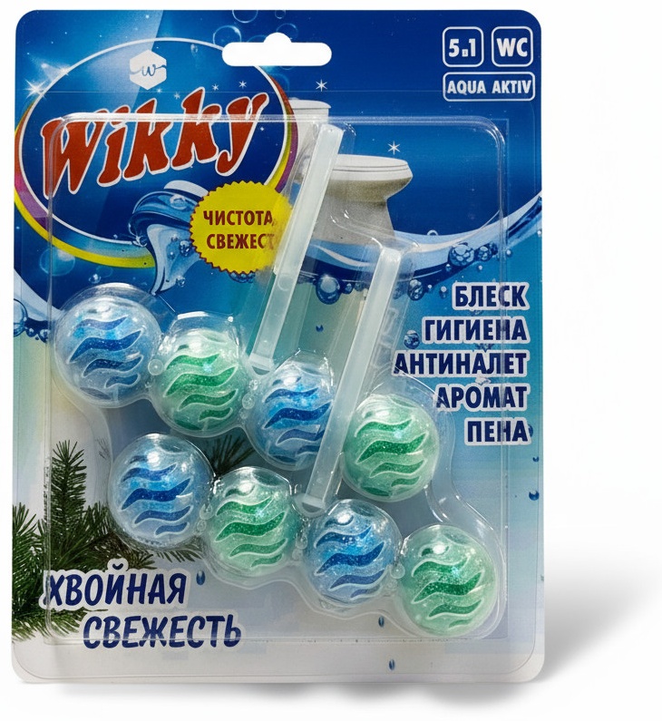 Гигиенический блок Wikky Подвеска для унитаза 4 шарика Хвойная свежесть 2 шт.