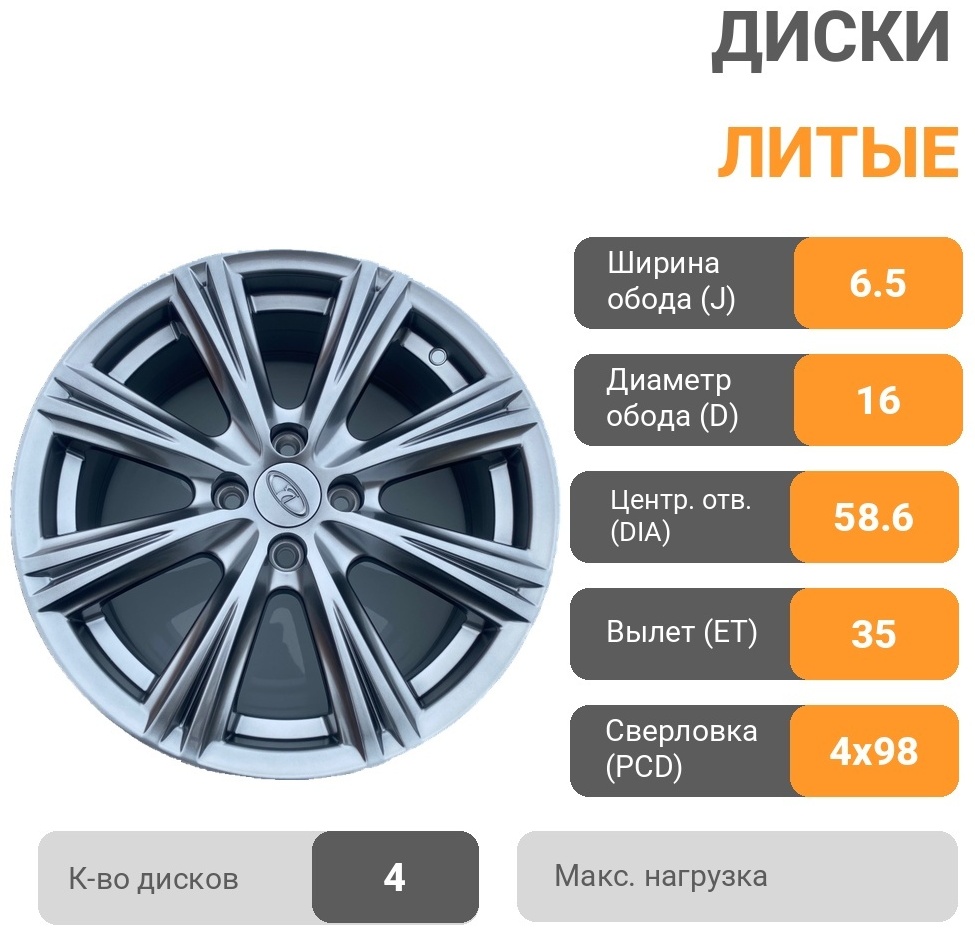 DWS Аттика Графит 6.5x16/4x98 D58.6 ET35 4 диска графит