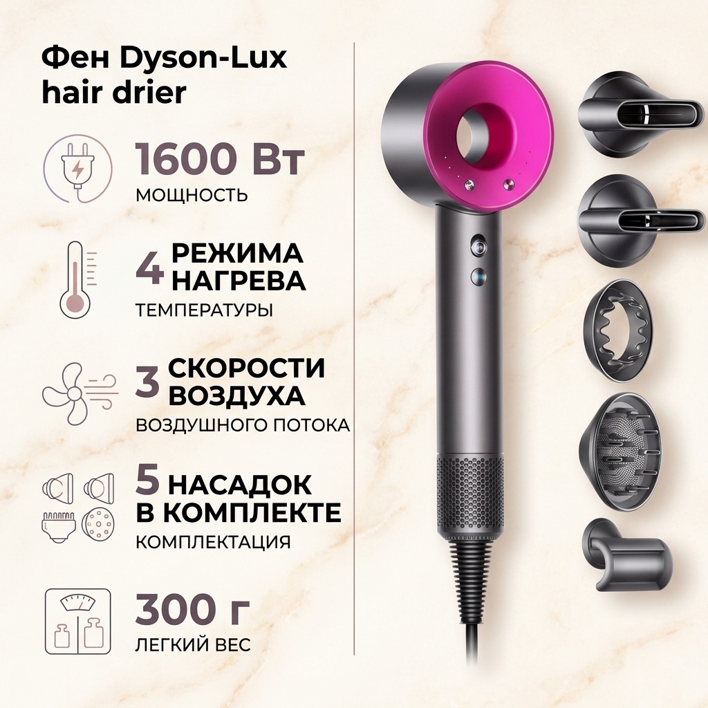 Hair drier Dyson-Lux фен розовый