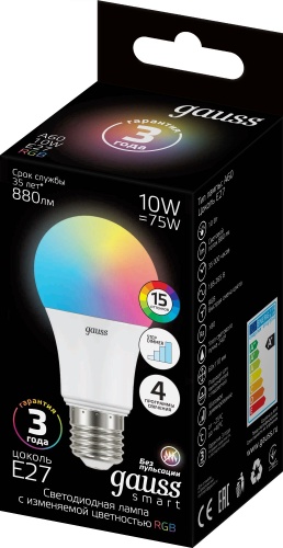 Gauss 10W E27, светодиодная, RGB