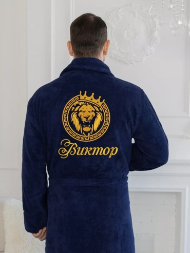 Махровый халат синий