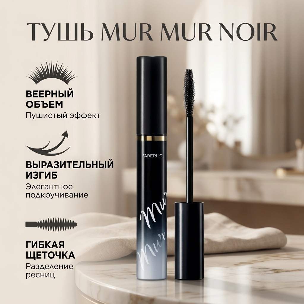 Тушь для ресниц Тушь для ресниц с эффектом кошачьих глаз Mur Mur Noir для объема, подкручивающая черный