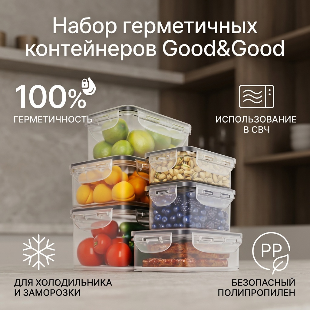 Набор контейнеров Контейнеры для еды и хранения продуктов герметичные Good&Good, полипропилен