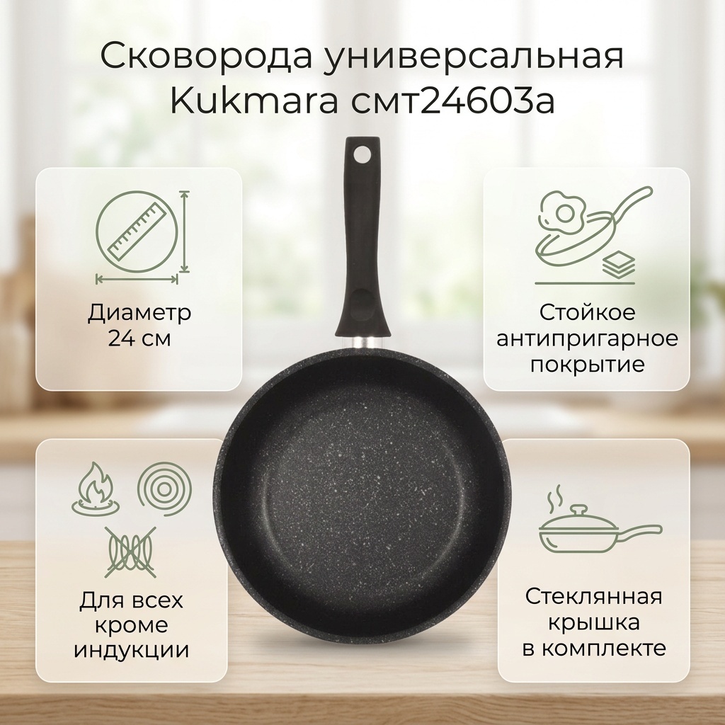 Сковорода Kukmara смт24603а 24 см с антипригарным покрытием, алюминий