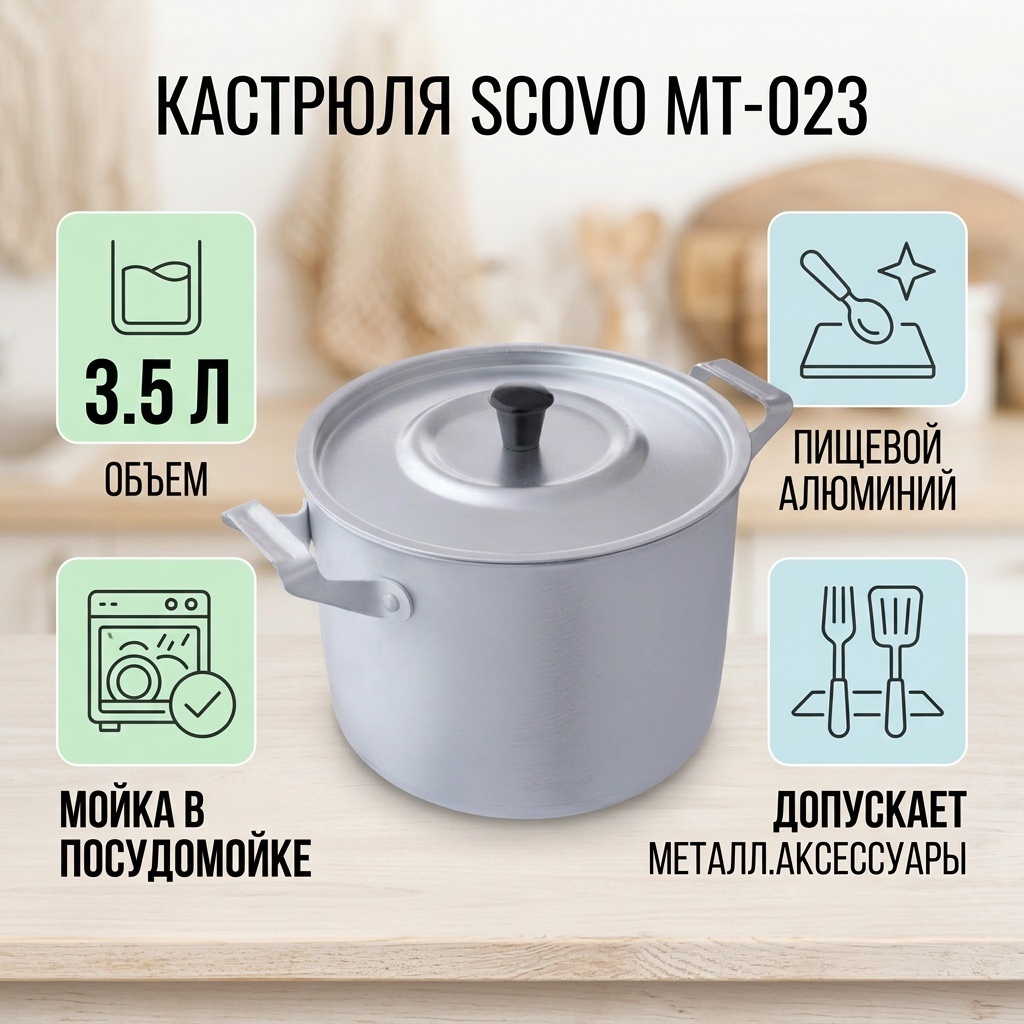 Кастрюля 3.5 л, SCOVO МТ-023 алюминий