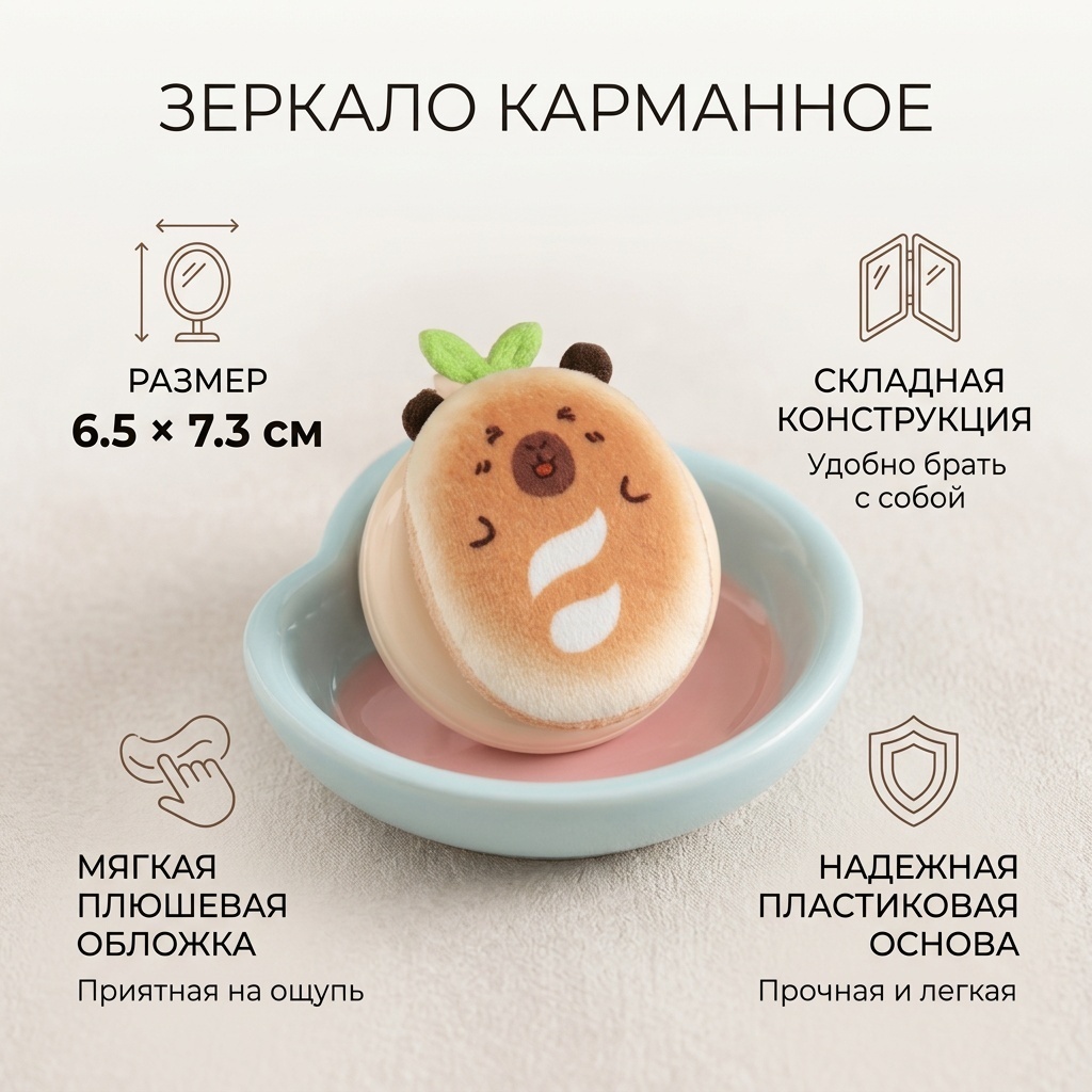 Зеркало карманное 6.5 * 7.3 см