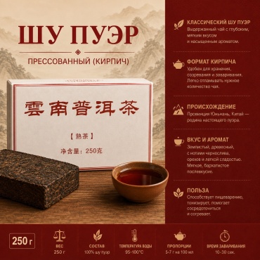 Чай Шу Пуэр (кирпич) прессованный 250 г