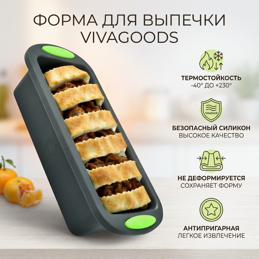 Форма для выпечки, для запекания, для хлеба, для кексов VIVAGOODS силикон, 1 шт
