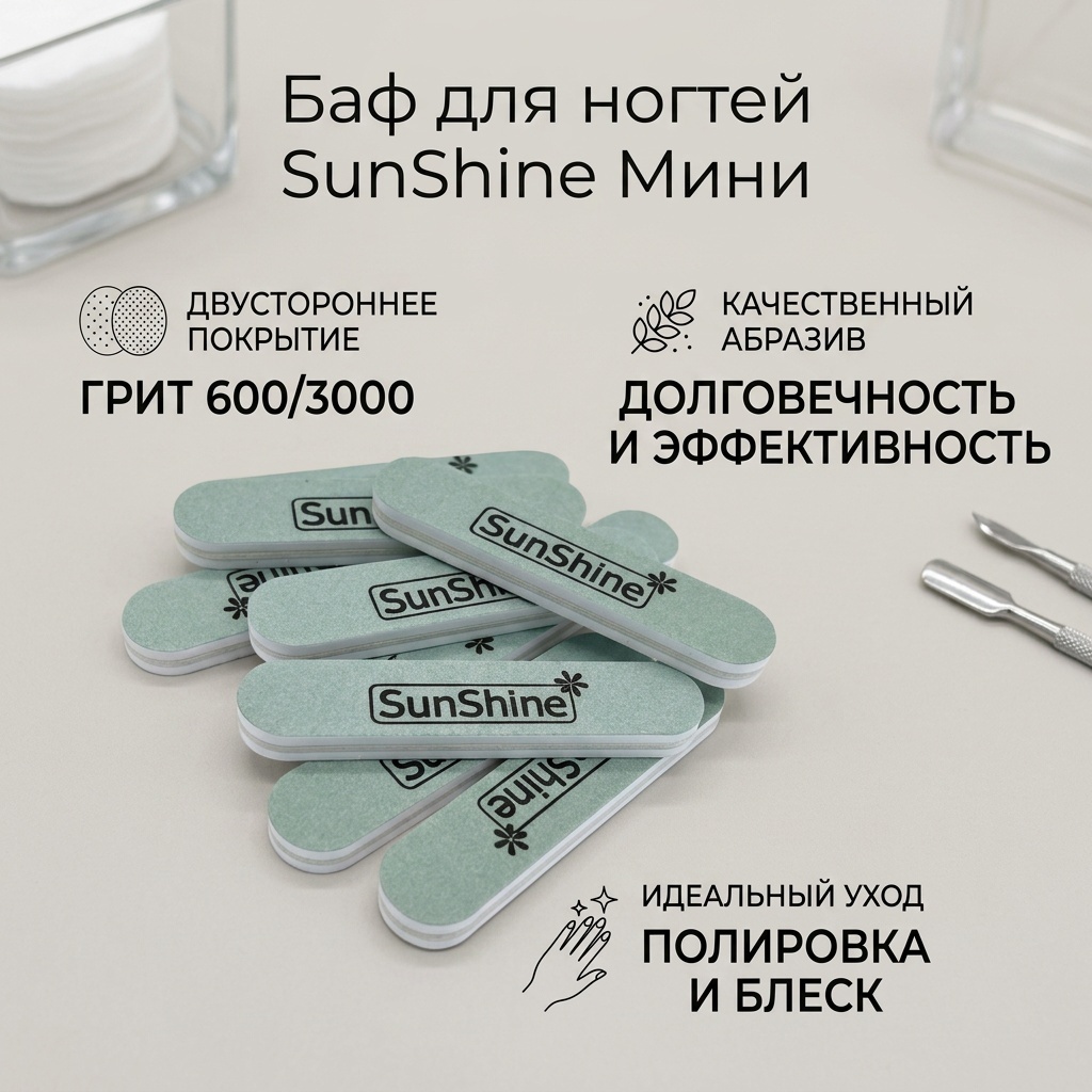 SunShine баф для ногтей mini полировщик Зеленый 600/3000 30 шт