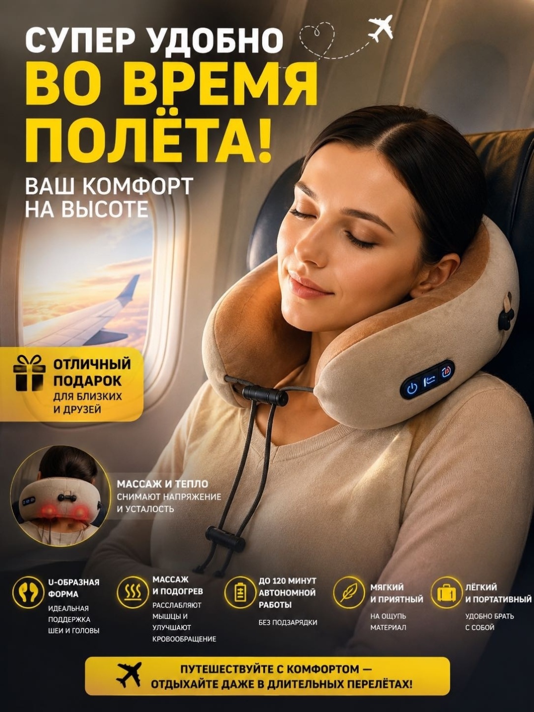 Массажер ADIME ADIME -massage подушка вибрационный, разминающий, разогревающий