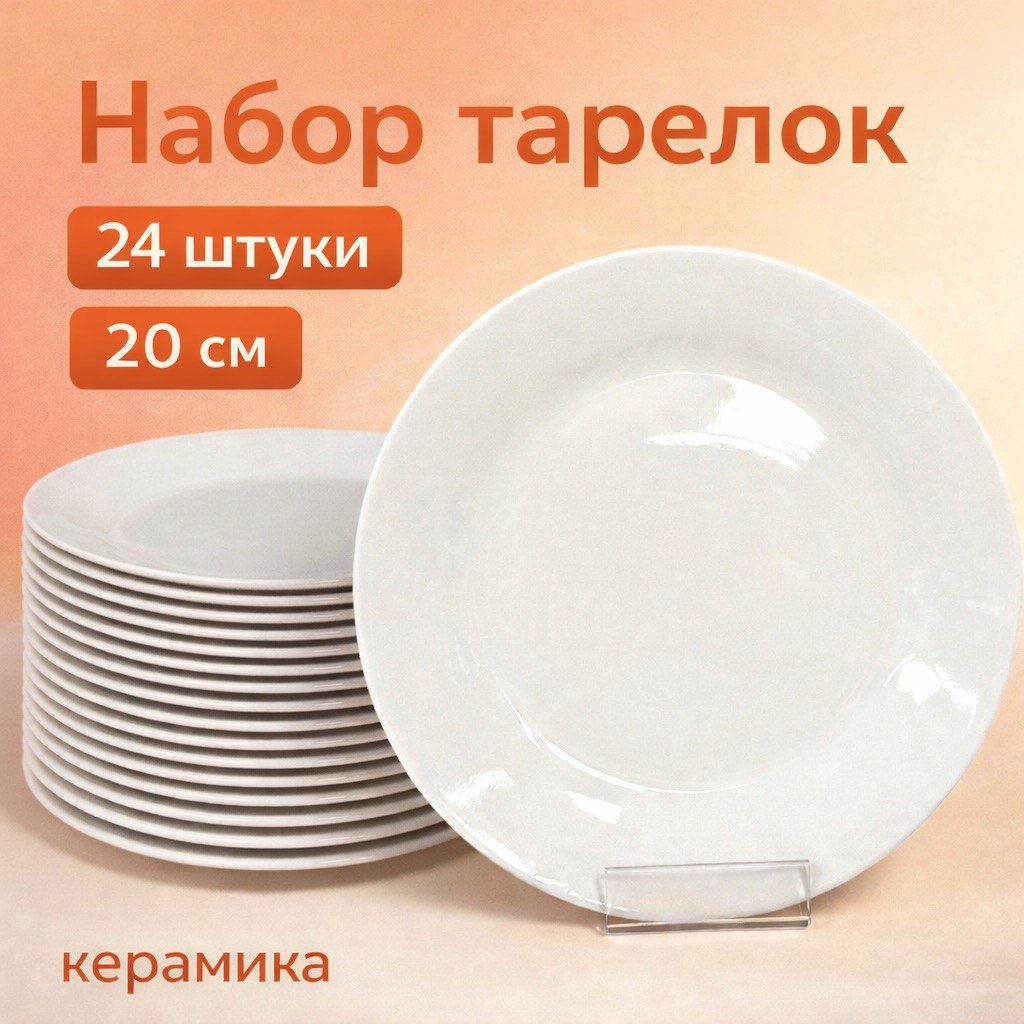 Набор тарелок 8р 20 см, 24 шт, керамика