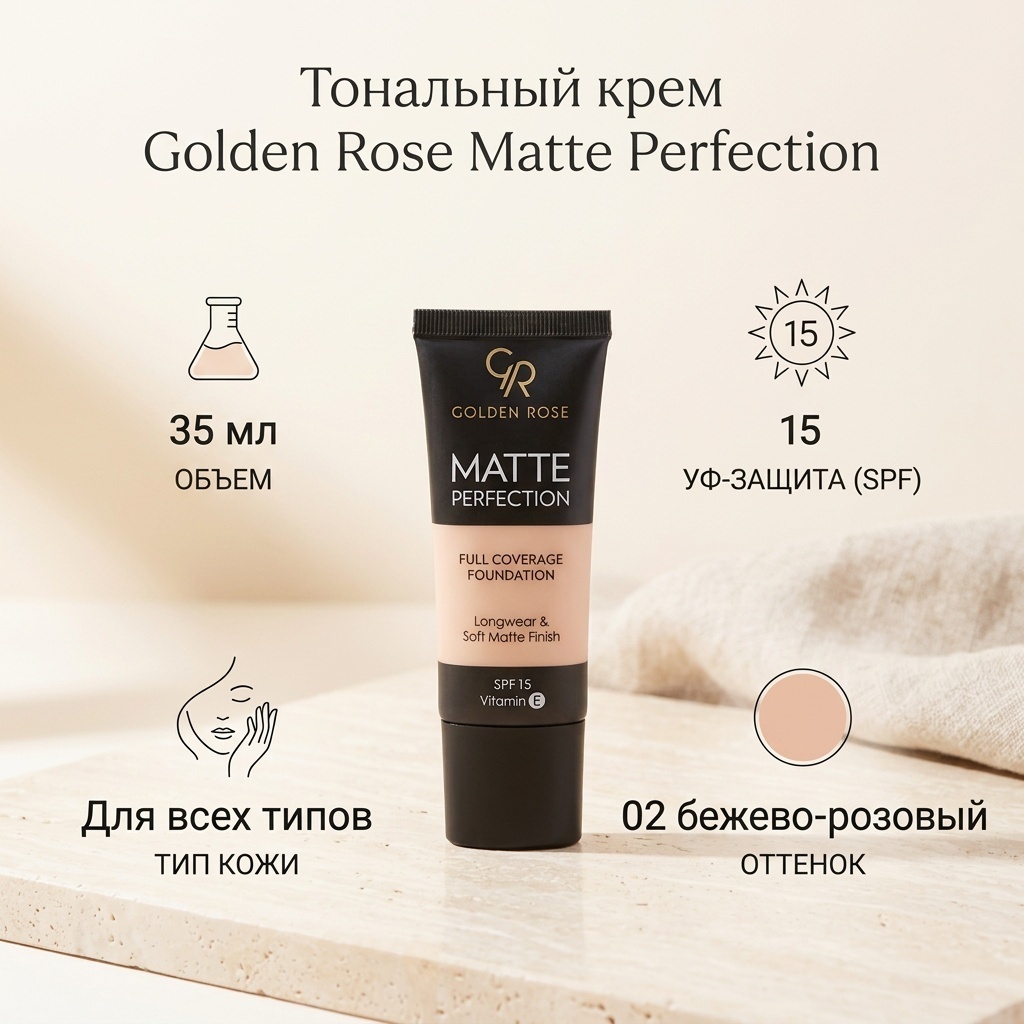 GOLDEN ROSE Matte Perfection SPF15 тональный крем 02 35 мл