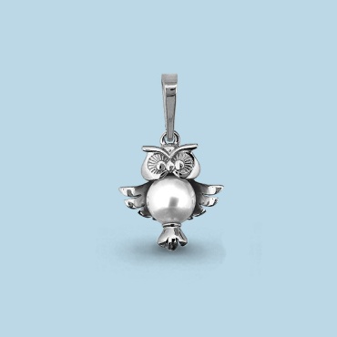 Подвеска AQUAMARINE Сова 44326 вес 1.24 г серебро, жемчуг