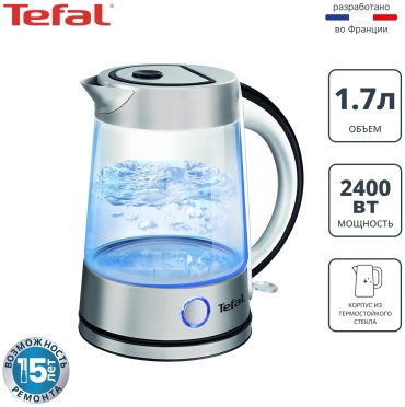 Электрочайник Tefal Glass Kettle KI760D30 серебристый