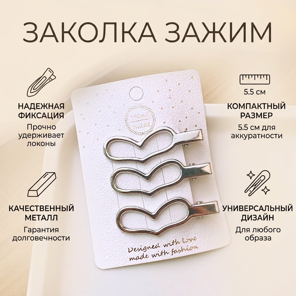 Заколка зажим 3 шт