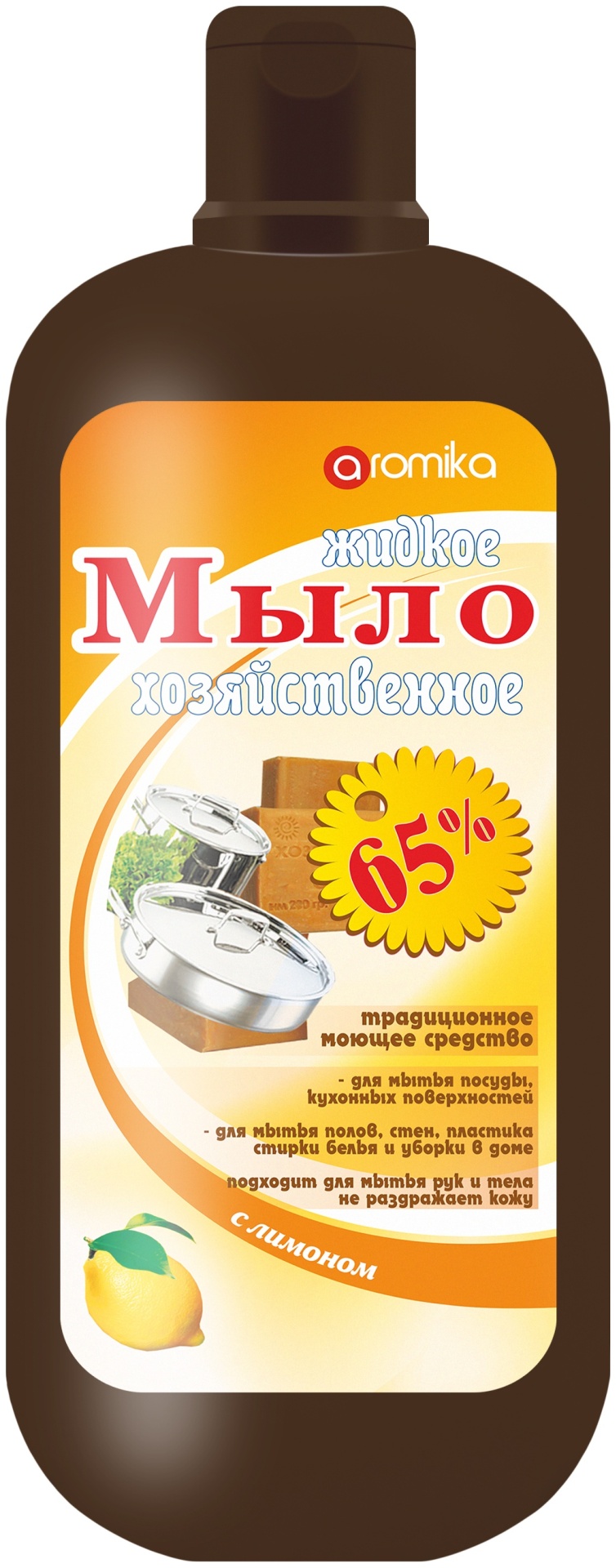 Жидкое мыло хозяйственное Aromika 65% с лимоном 1100 мл