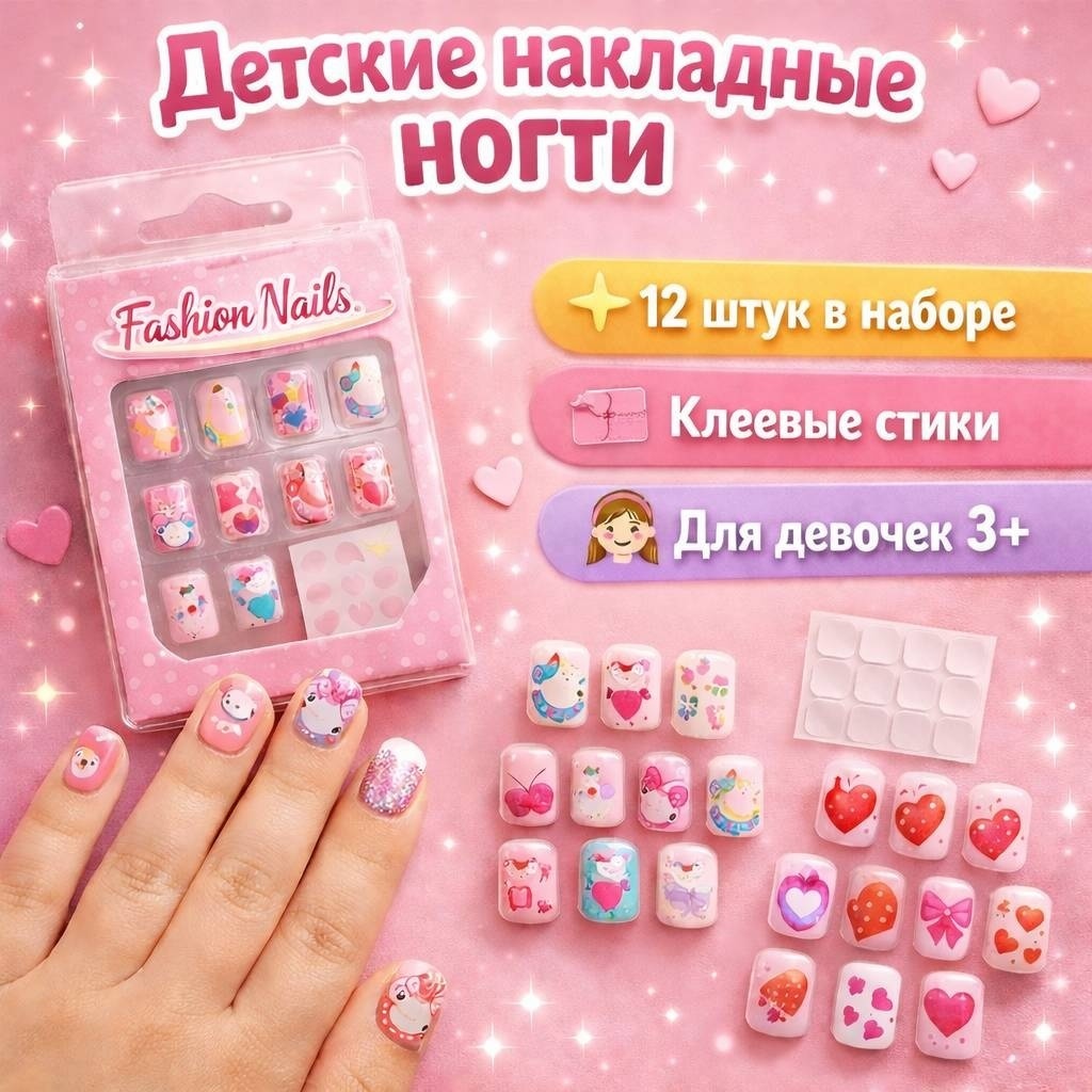 Детские накладные ногти накладные ногти 3+