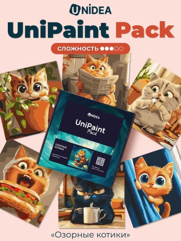 Картина по номерам Мини набор картин по номерам UniPaint Pack Котики 20х20 6в1 картон 50x40 см
