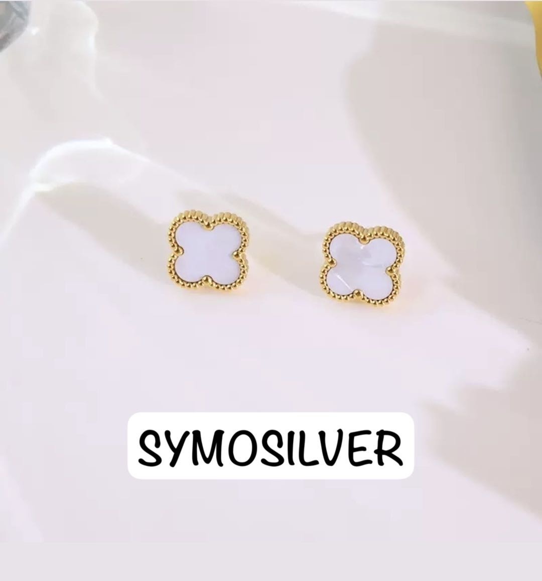 Серьги SymoSilver VCA белый вес 3.5 г серебро, золото, перламутр