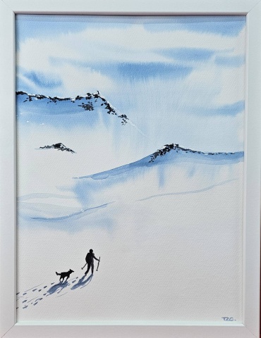 TZG картина Альпинист с собакой. Горы 30x40 см
