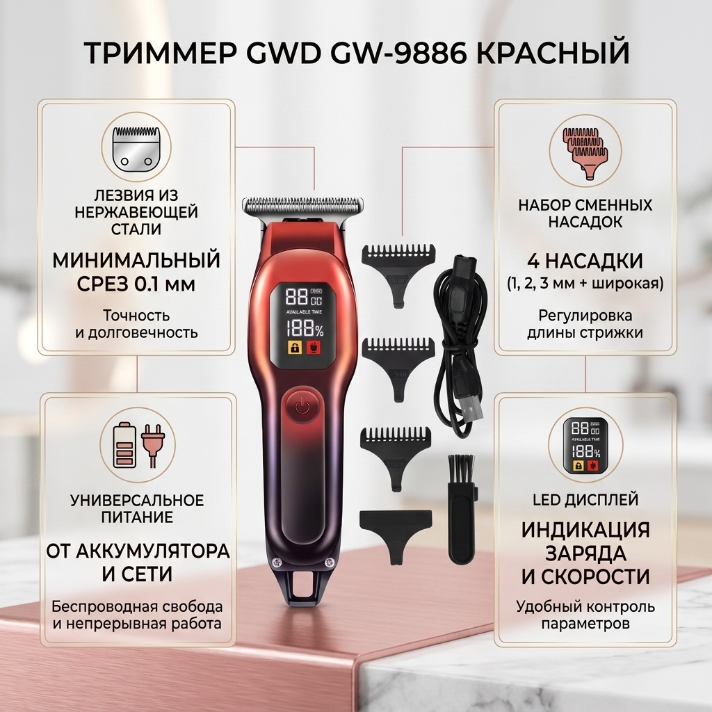 GWD триммер GW-9886 красный
