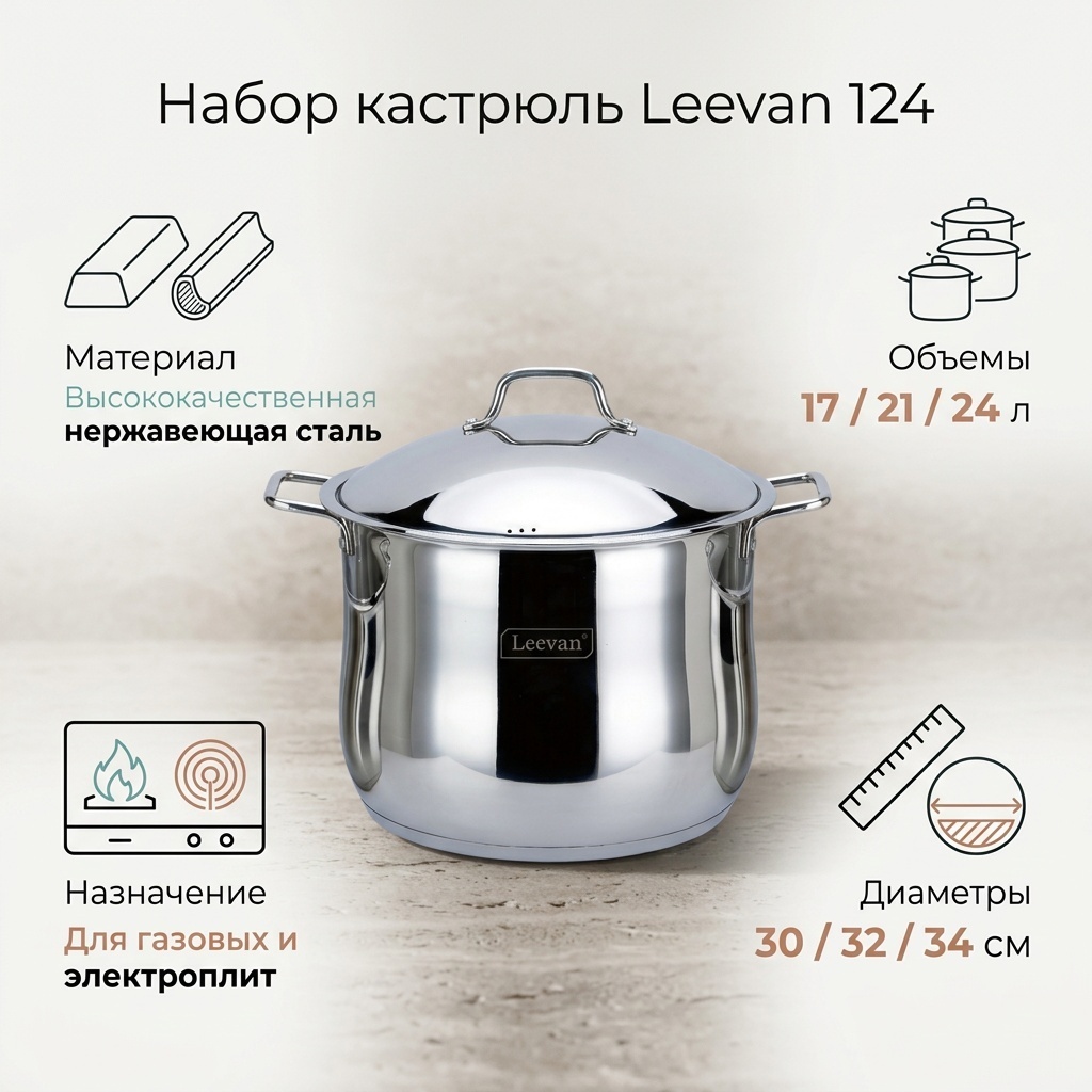 Набор кастрюль Leevan 3 в 1