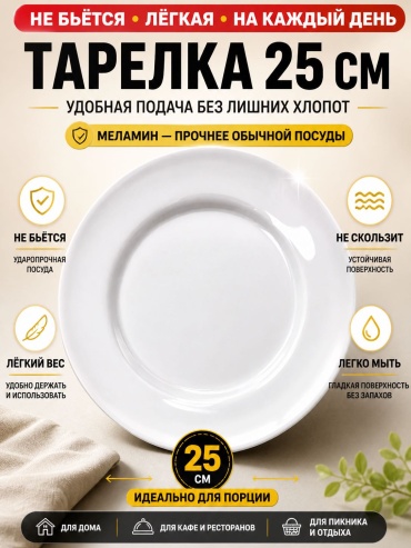 Тарелка 25 см 1 шт, пластик