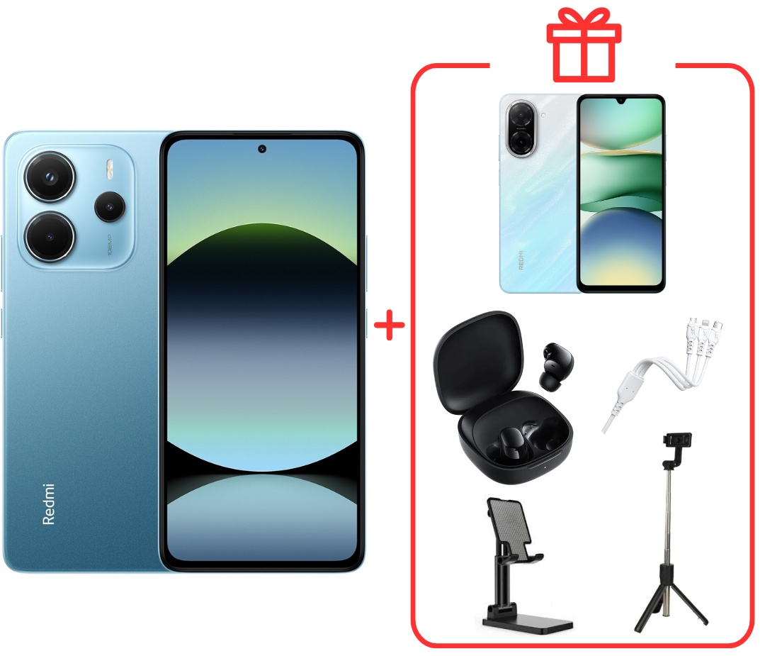 Смартфон Xiaomi Redmi Note 14 + Redmi A5 blue + Redmi Buds 6 Play + подставка для телефона + интерфейсный кабель 3 в 1 + трипод 8 ГБ/256 ГБ голубой