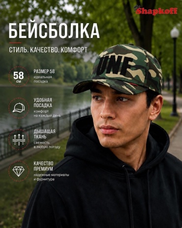 Бейсболка Shapkoff размер универсальный, камуфляж