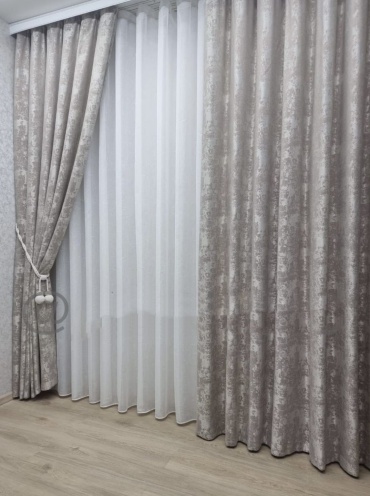 Комплект Domdecor 150x250 см 3 шт, сетка, жаккард, бежевый