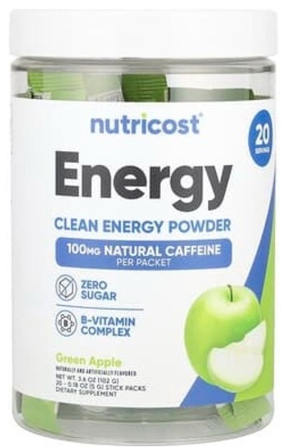 Nutricost Energy, Clean Energy в порошке зеленое яблоко