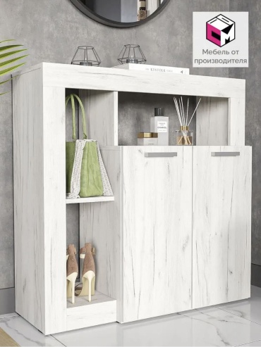 Комод Сити, 86x32x91 см, белый, бежевый