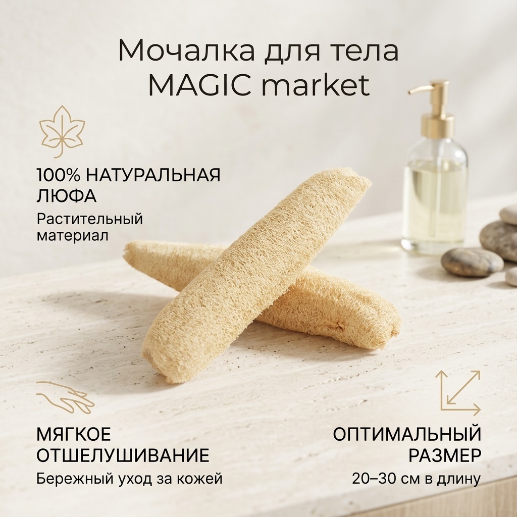 MAGIC market мочалка для тела, универсальное бежевый 1 шт