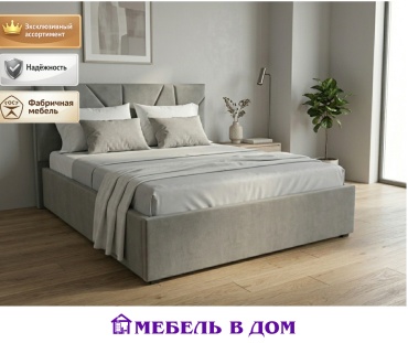 Кровать Мебель в Дом Рица 1 двуспальная, 160x200 см (с матрасом, подъёмный механизм) светло серый, серый