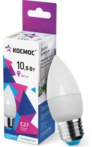 Космос 10.5W E27, светодиодная, холодный белый