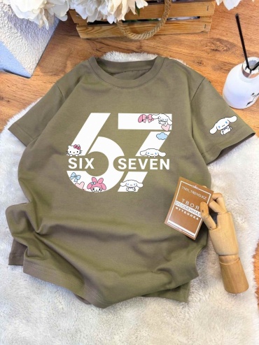 Футболка TMH_TREND.KZ 67 six seven белый, хаки