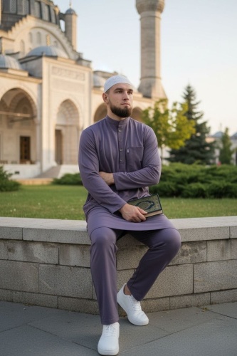 Национальный костюм Habib collection Рубашка на пуговицах штаны на резинке фиолетовый