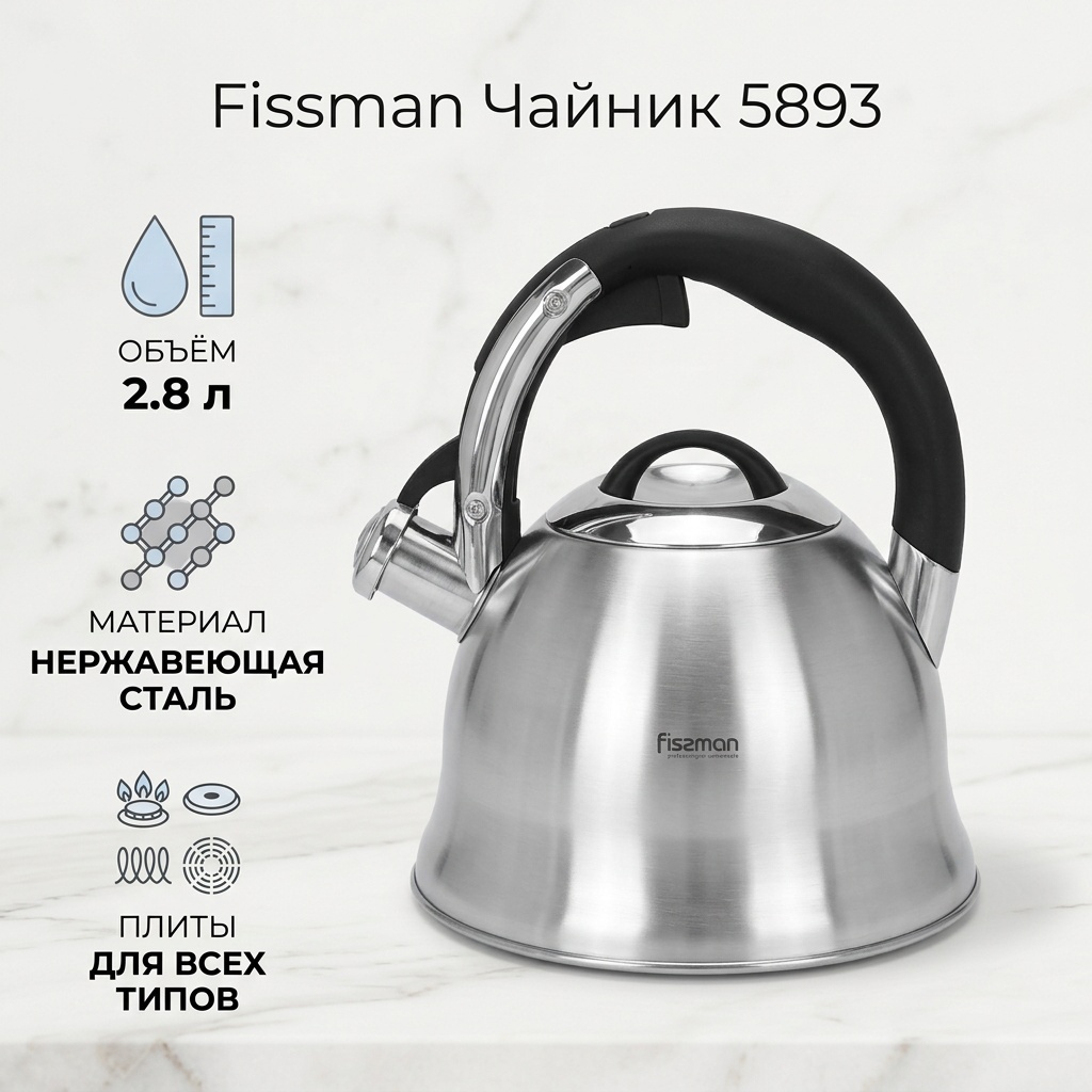 Fissman чайник 5893 2.8 л, нержавеющая сталь