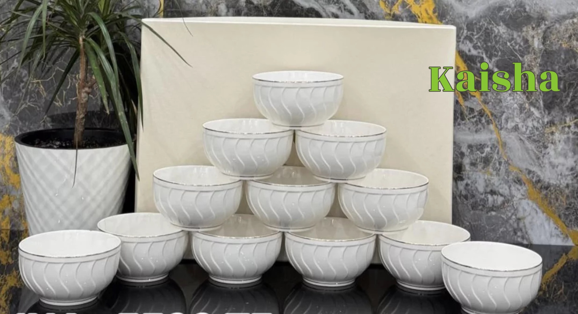 Набор пиал Kaisha QA-12pcs-02G 250 мл, фарфор, 12 шт