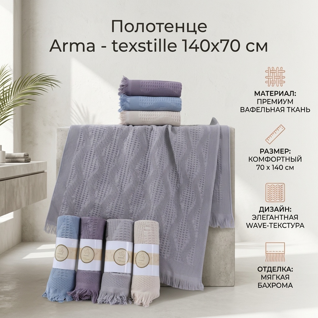 Полотенце 140x70 см, ткань вафельная, 1 шт,